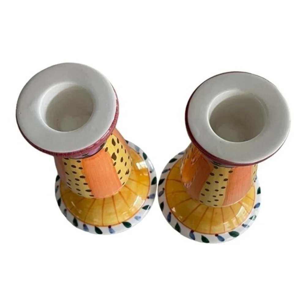 Pair Ceramic Teacup Candle Holders 6.75